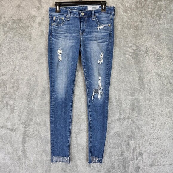 AG Adriano Goldschmied Jeans Womens 27 Blue Legging Ankle Distressed Made USA - Picture 1 of 12